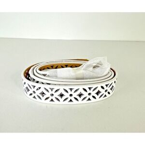 NWT Talbots Perforated Cutouts White Leather Belt Silver Hardware Women's Size L